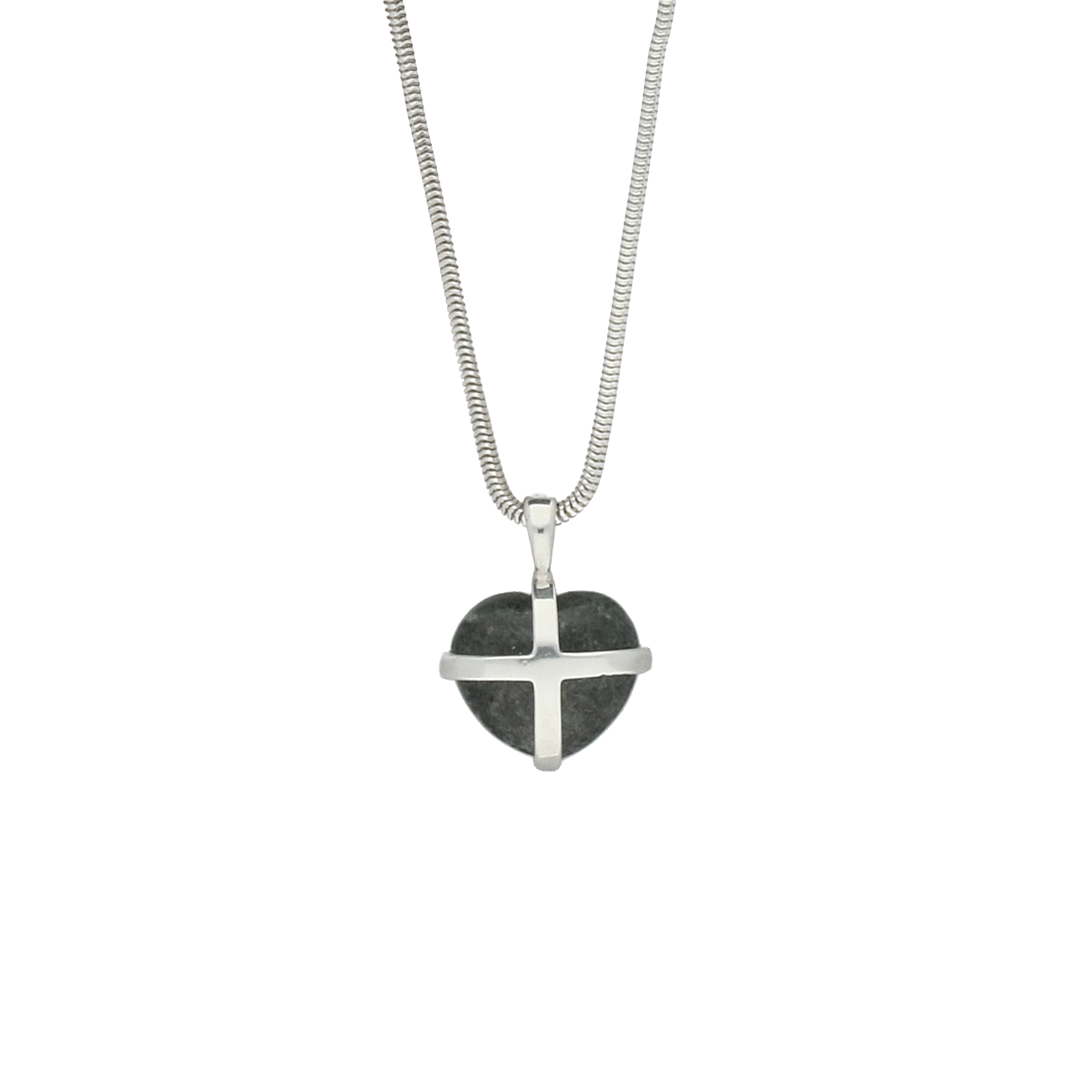 Preseli Bluestone Necklace Cross Heart Small Silver