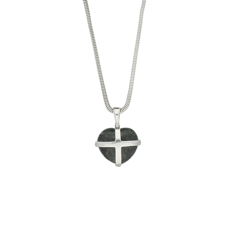 Preseli Bluestone Necklace Cross Heart Small Silver