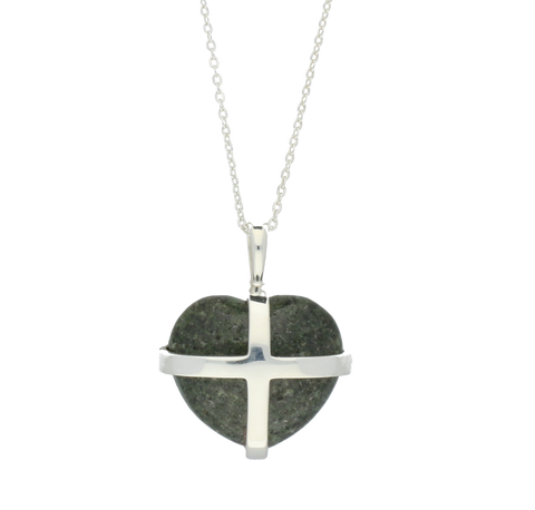 Preseli Bluestone Pendant Cross Heart Large Silver