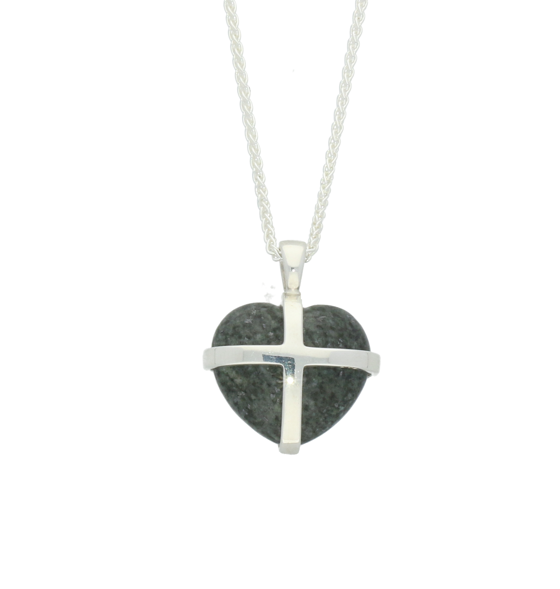 Preseli Bluestone Pendant Cross Heart Medium Silver