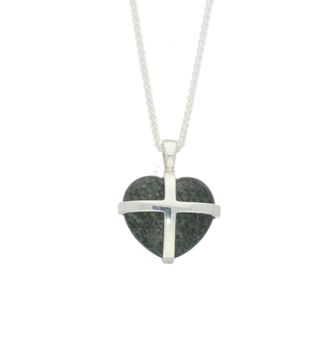 Preseli Bluestone Pendant Cross Heart Medium Silver