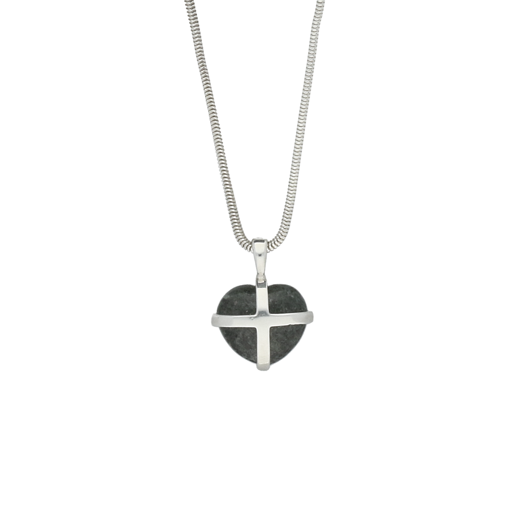 Preseli Bluestone Necklace Cross Heart Small Silver