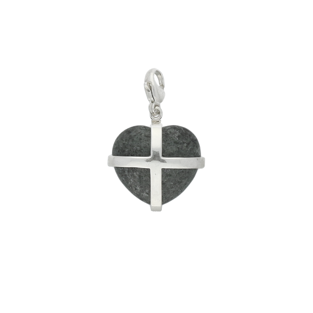 Preseli Bluestone Charm Cross Heart Large Silver