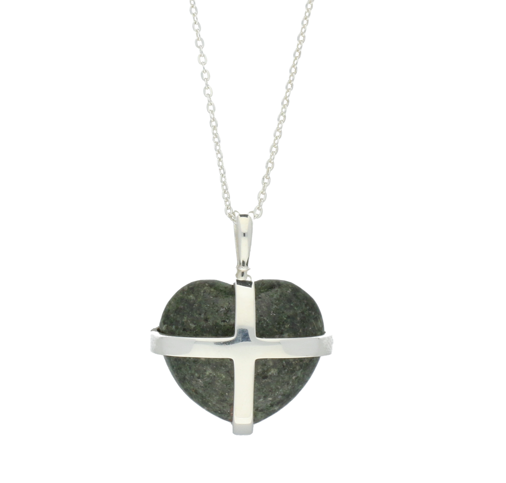 Preseli Bluestone Pendant Cross Heart Large Silver