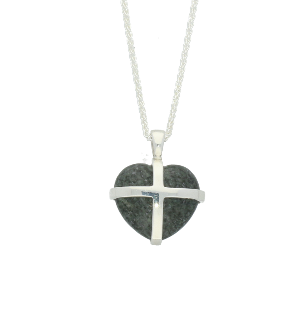 Preseli Bluestone Pendant Cross Heart Medium Silver